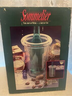NIB Sommelier Acrylic Iceless Wine Cooler with Table Support Arm